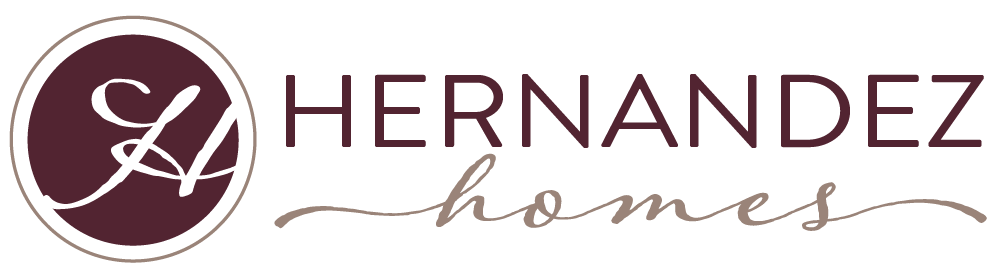 Logo of hernandez homes featuring stylized "hh" initials in a script font inside a maroon circle, accompanied by the company name in elegant, cursive typography.